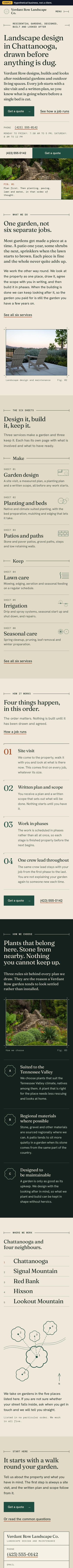 Growth level sample website for Verdant Row Landscape Co., a hypothetical business