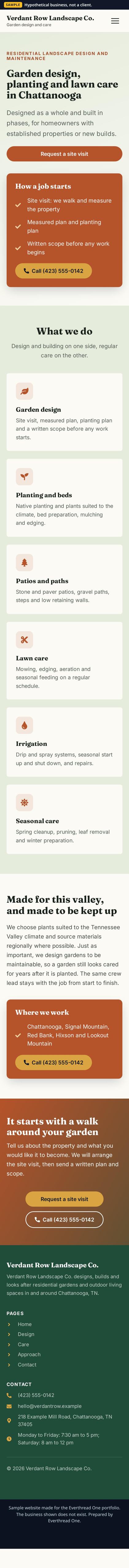 Launch level sample website for Verdant Row Landscape Co., a hypothetical business